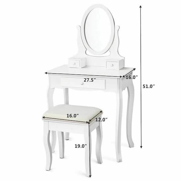 Costway 2 Piece White Jewelry Makeup, White Vanity Table Set Jewelry Armoire Makeup Desk Bench Drawer