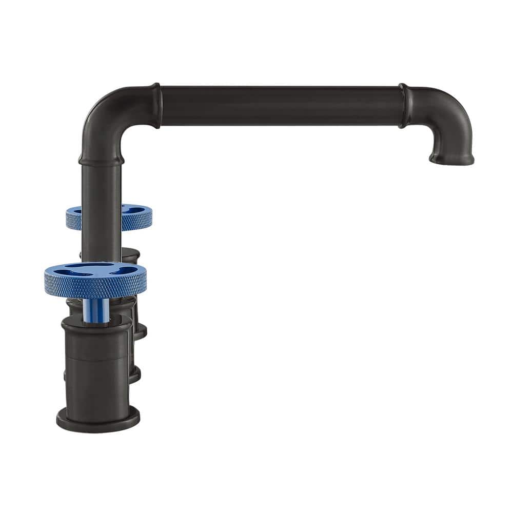 Swiss Madison Avallon Matte Black 8" Widespread Bathroom Faucet with Blue Handles
