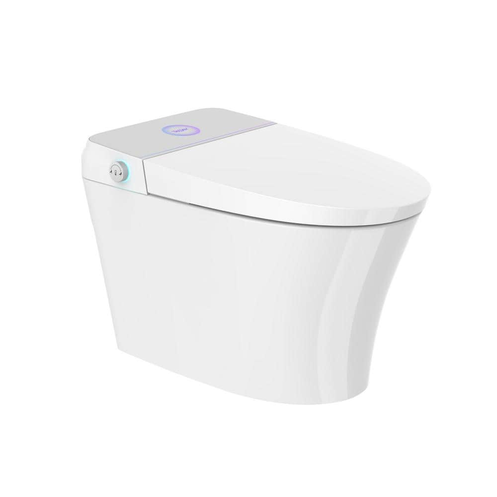 WELLFOR Elongated 1/1.27 GPF Dual Flush Smart Bidet Toilet in White ...