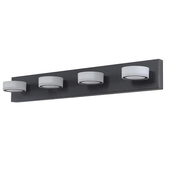 WELLFOR 29.1 in. 4-Lights Black LED Vanity Light with Acrylic Lampshade in Rotatable Design