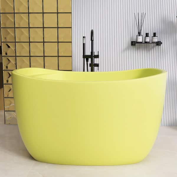 47 in. W x 31.5 in. L Soaking Bathtub Acrylic Tub Stand Alone Oval Free Standing Tub Freestanding in Matte Yellow