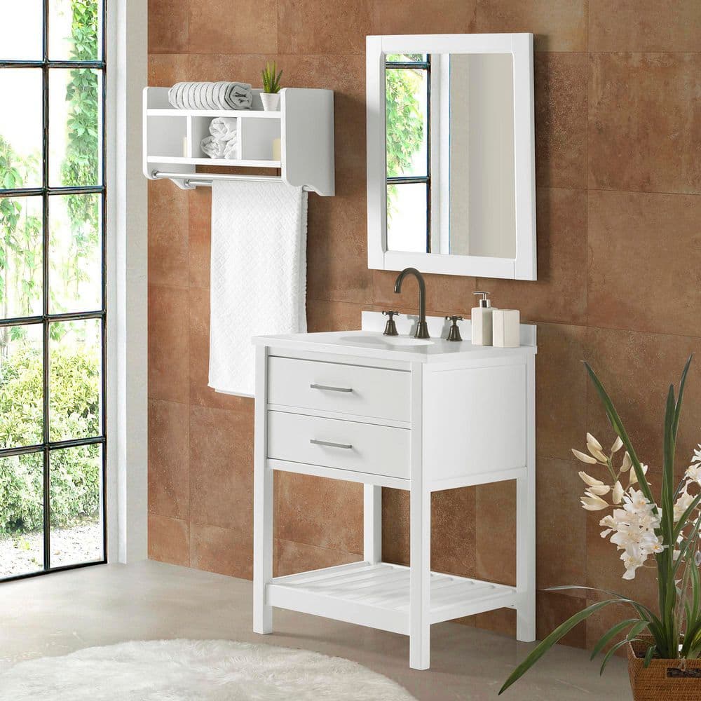 Harrison 24" White Pine Freestanding Vanity Cabinet with Open Shelf