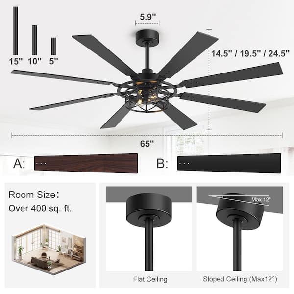 Breezary Sergio 65 in. 2-Light Black Standard Ceiling Fan with