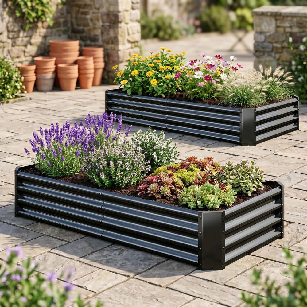 Black Steel Rectangle Raised Garden Beds Metal Planter Box for Vegetables Herbs (72 in. L x 48 in. W x 12 in. H)(2-Pack) price history on PriceWatchPro