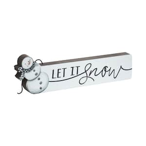 4.375 in. White Wood Let It Snow Christmas Tabletop Decor