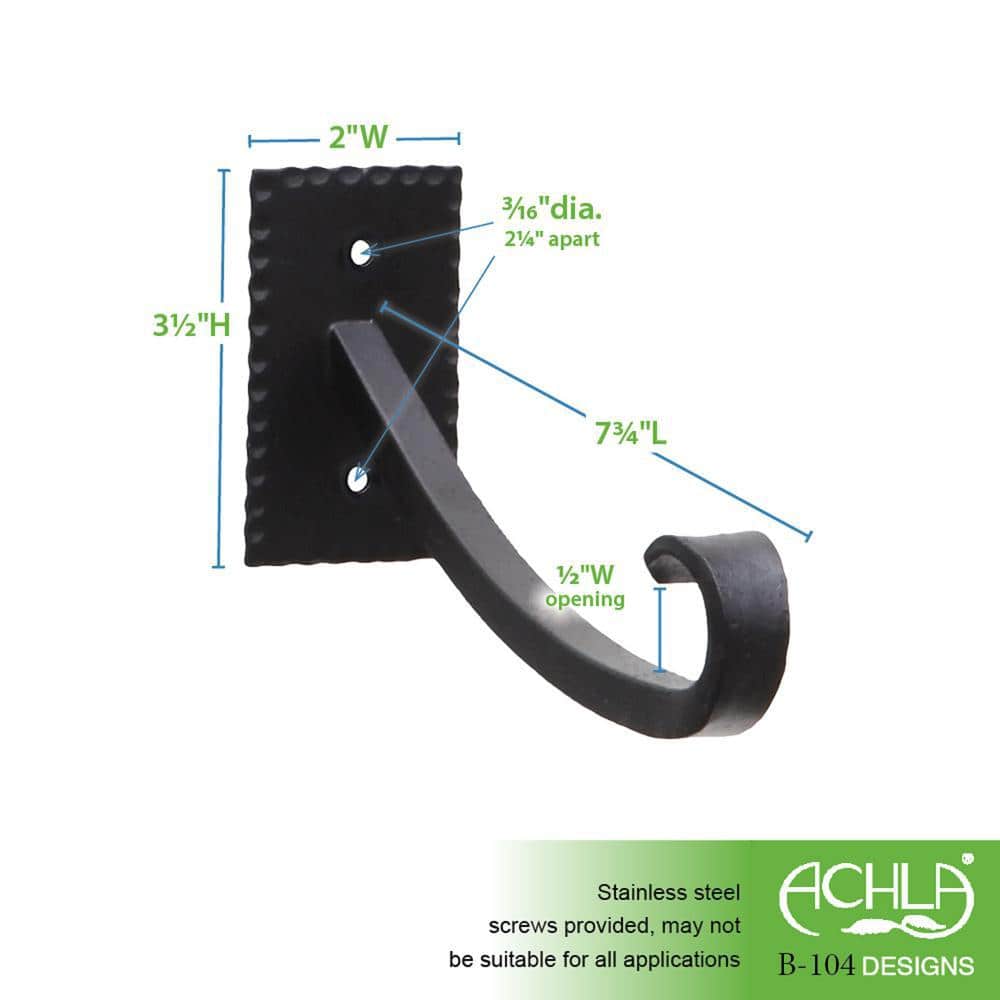 Black Wrought Iron Wall Bracket with Curved Hooks, Set of 2
