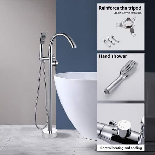 Single-Handle Floor Mount Freestanding Tub Faucet with Hand Shower in Chrome