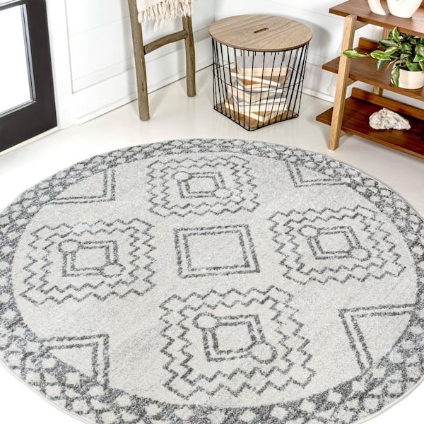 JONATHAN Y Amir Moroccan Beni Souk Cream/Gray 4 ft. Round Area Rug