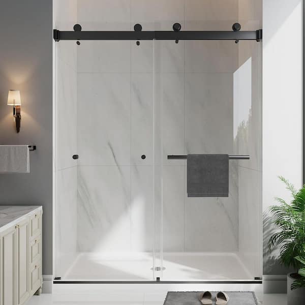 49-54 in. W x 76 in. H Double Sliding Frameless Shower Door in Mattle Black with Clear Glass