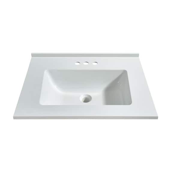 Oakham 25 in. W x 19 in. D Single Basin Solid Surface Vanity Top in Gloss White with Integrated White Basin Oakham 25 in. W x 19 in. D Single Basin Solid Surface Vanity Top in Gloss White with Integrated White Basin