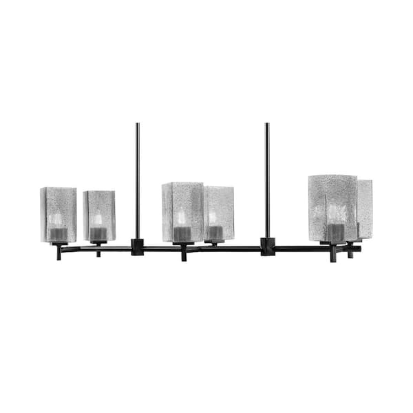 Unbranded Bridgewater 6-Light Matte Black Linear Chandelier, Any Room with 3.5 in. Smoke Bubble Glass Shades, No Bulbs Included