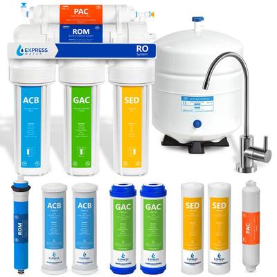 Reverse Osmosis 5 Stage Water Filtration System - with Faucet, Tank, and 4 Replacement Filters - 100 GPD