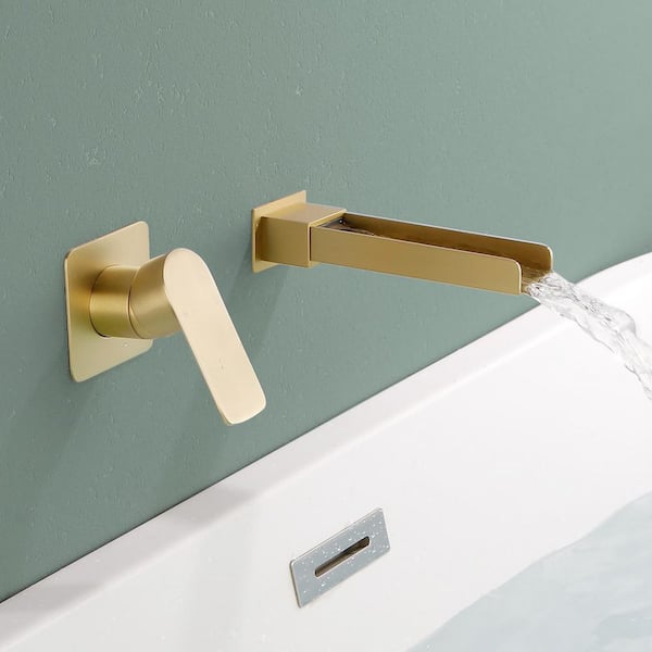 Single-Handle Rectangular Wall Mounted Bathroom Faucet or Bathtub in Gold