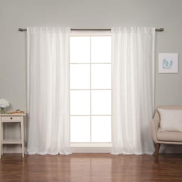 Best Home Fashion 84 In. Linen Back Tab Curtain Set in White