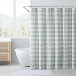 Cabin Plaid 1-Piece Green Cotton 72 in. x 72 in. Shower Curtain