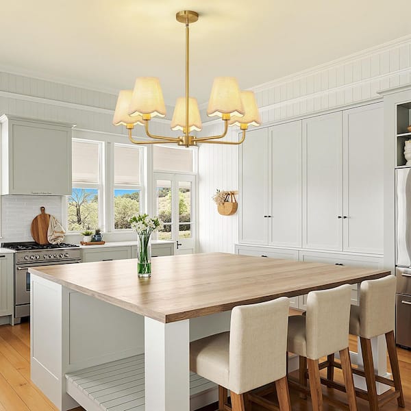 KAISITE 5 Light Farmhouse Gold Rustic Round Hanging Chandelier For