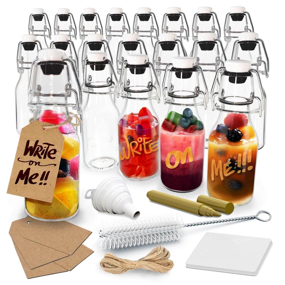 4 oz. Round Swing Top Glass Bottles with Bottle Brush, Funnel, Tags, Shrink Wrap and Glass Marker (Set of 20) price history on PriceWatchPro