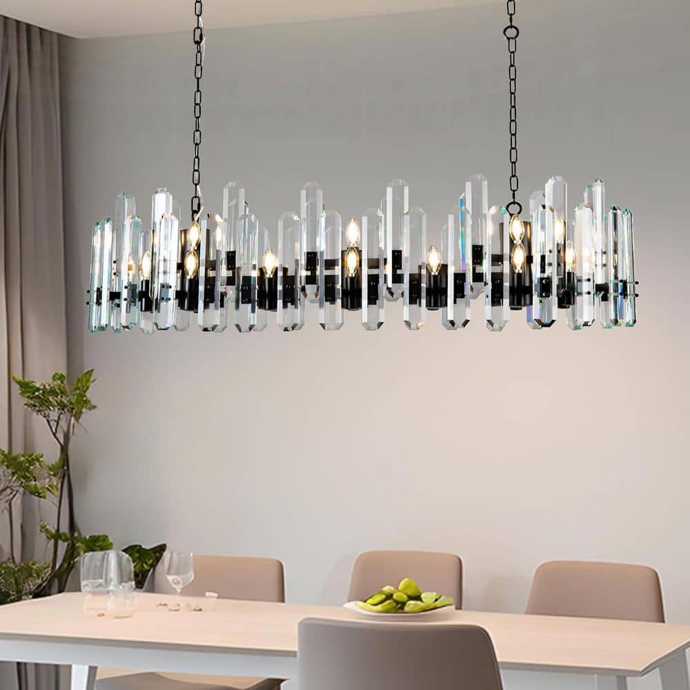 YUYI 54 in. 24-Light Black Luxury Crystal Chandelier, Modern