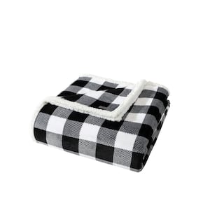 Cabin Plaid 1-Piece Charcoal Gray Ultra Sherpa Microfiber Full/Queen Blanket