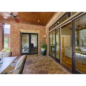 72 in. x 96 in. W-4500 Contemporary Bronze Clad Wood Right-Hand Full Lite French Patio Door w/White Paint Interior