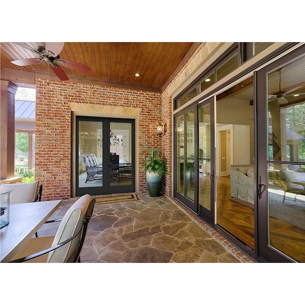 72 in. x 96 in. W-5500 Contemporary Bronze Clad Wood Right-Hand Full Lite French Patio Door w/White Paint Interior