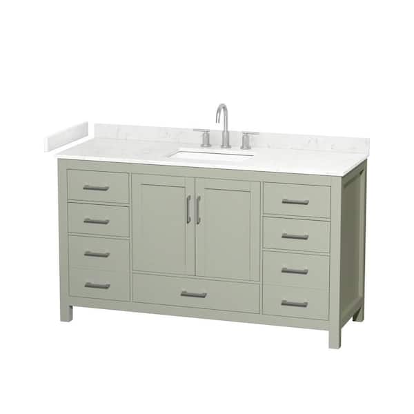 Sheffield 60 in. Single Freestanding Light Green Bath Vanity with Carrara Cultured Marble Top