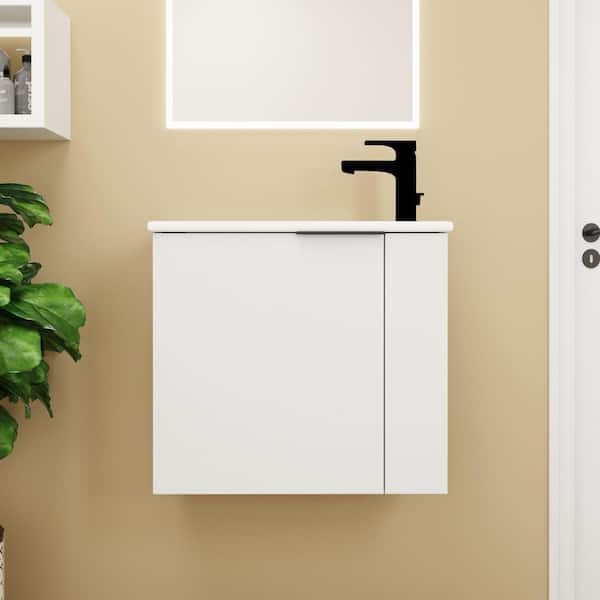 Victoria 22 in. W x 13 in. D x 20 in. H Floating Bath Vanity in White with White Integrated Ceramic Sink Top