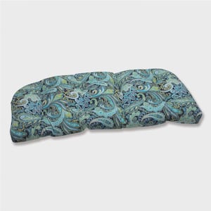 Paisley Rectangular Outdoor Bench Cushion in Blue/Green Pretty