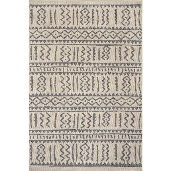 nuLOOM Noemi Southwestern Relief Light Gray 8 ft. x 10 ft. Indoor/Outdoor Patio Area Rug
