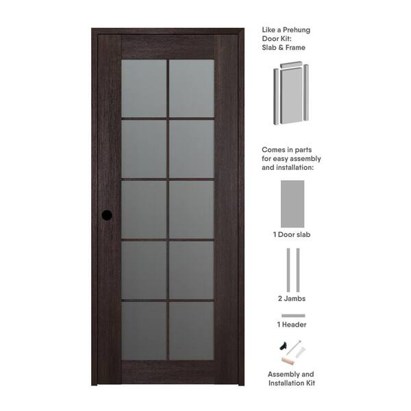 Belldinni 18 in. x 96 in. Vona Right-Hand Solid Composite Core Frosted Glass Veralinga Oak Wood Single Prehung Interior Door