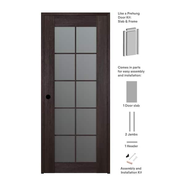 Belldinni 30 in. x 96 in. Vona Right-Hand Solid Composite Core Frosted Glass Veralinga Oak Wood Single Prehung Interior Door
