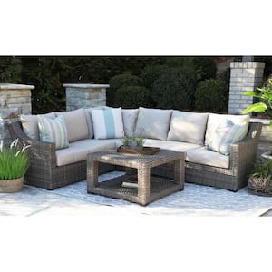 Alder 5-Piece Resin Wicker Outdoor Grey Sectional with Sunbrella Cast Ash Cushions