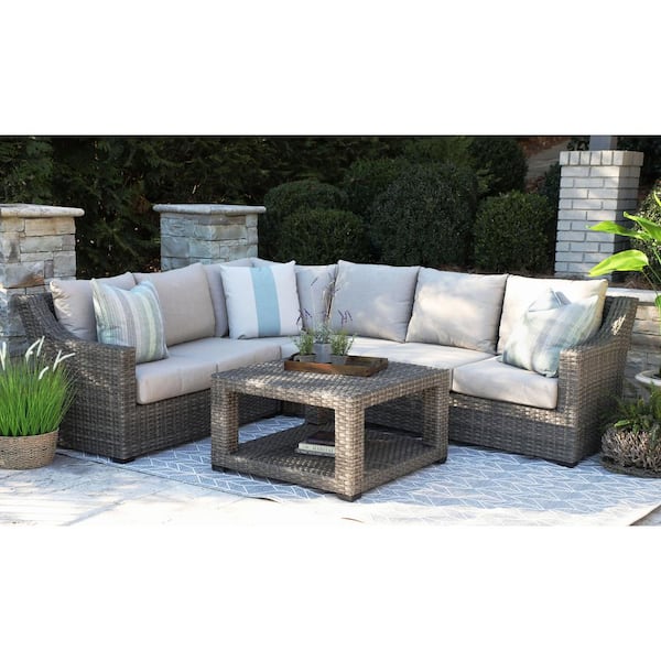 Canopy Alder 5-Piece Resin Wicker Outdoor Grey Sectional with Sunbrella Cast Ash Cushions