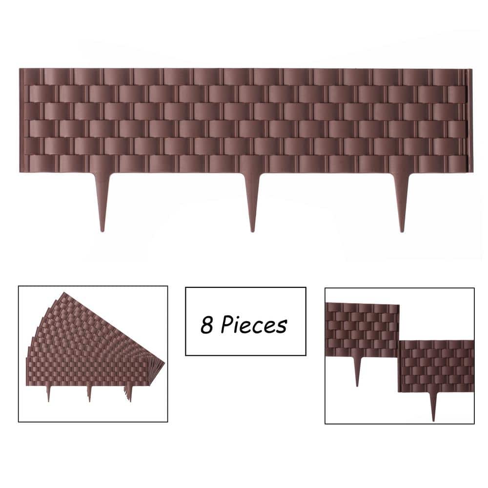 Rich Brown Rattan-Inspired Plastic Garden Edging Set, 8 Pieces
