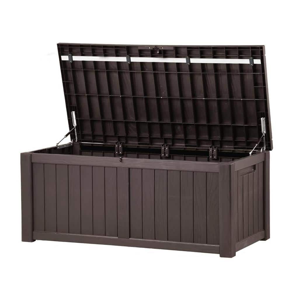 120 Gal. Dark Brown Large Resin Deck Box with Lockable Lid