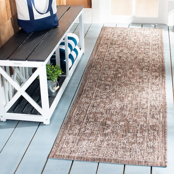 Courtyard Brown/Ivory 2 ft. x 8 ft. Border Indoor/Outdoor Patio  Runner Rug