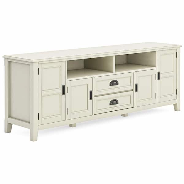 Simpli Home Burlington SOLID WOOD 72 in. Wide Transitional TV Media Stand in Antique White For TVs up to 80 in.