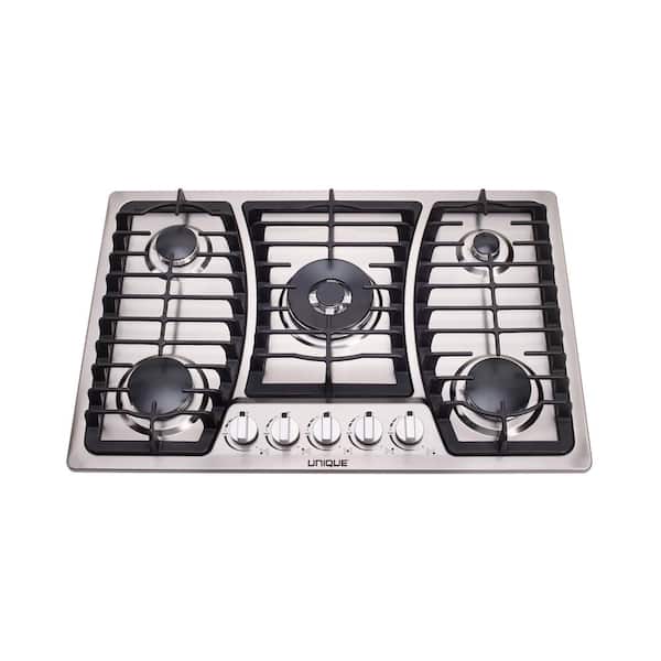 Unique 30 in. Gas Dual Ignition Cooktop in Stainless Steel with 5 Sealed Burners