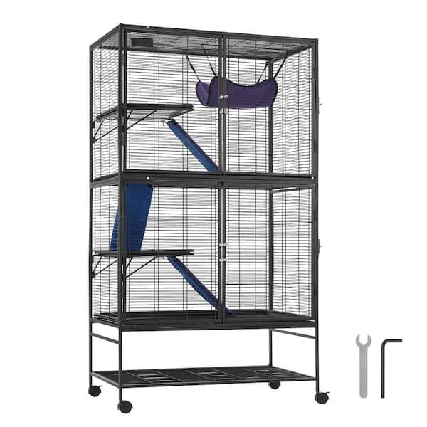 SKYSHALO 64.6 in. Rolling Metal Ferret Cage Large 4-Tier Critter Nation Cage Small Animal Cage with Ramps and Tray Easy to Set up