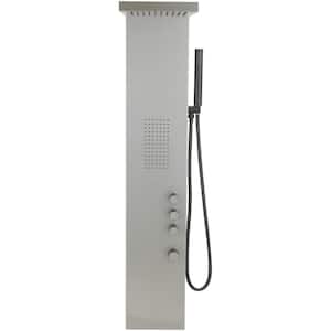 Dual 3-in-1 1-Jet Shower Panel Tower System With Rainfall Waterfall Shower Head, and Massage Body Jets in Brushed Nickel