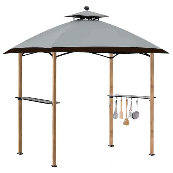 CoastShade 8 ft. x 5 ft. Gray Arc Double Top Grill Gazebo BBQ Tent with Heat-Transfer Printing Steel Frame