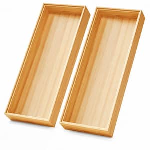 2 in. H x 6 in. W x 15 in. D Natural Style Brown Bamboo Kitchen Drawer Organizer Set, Stackable Utensil Tray