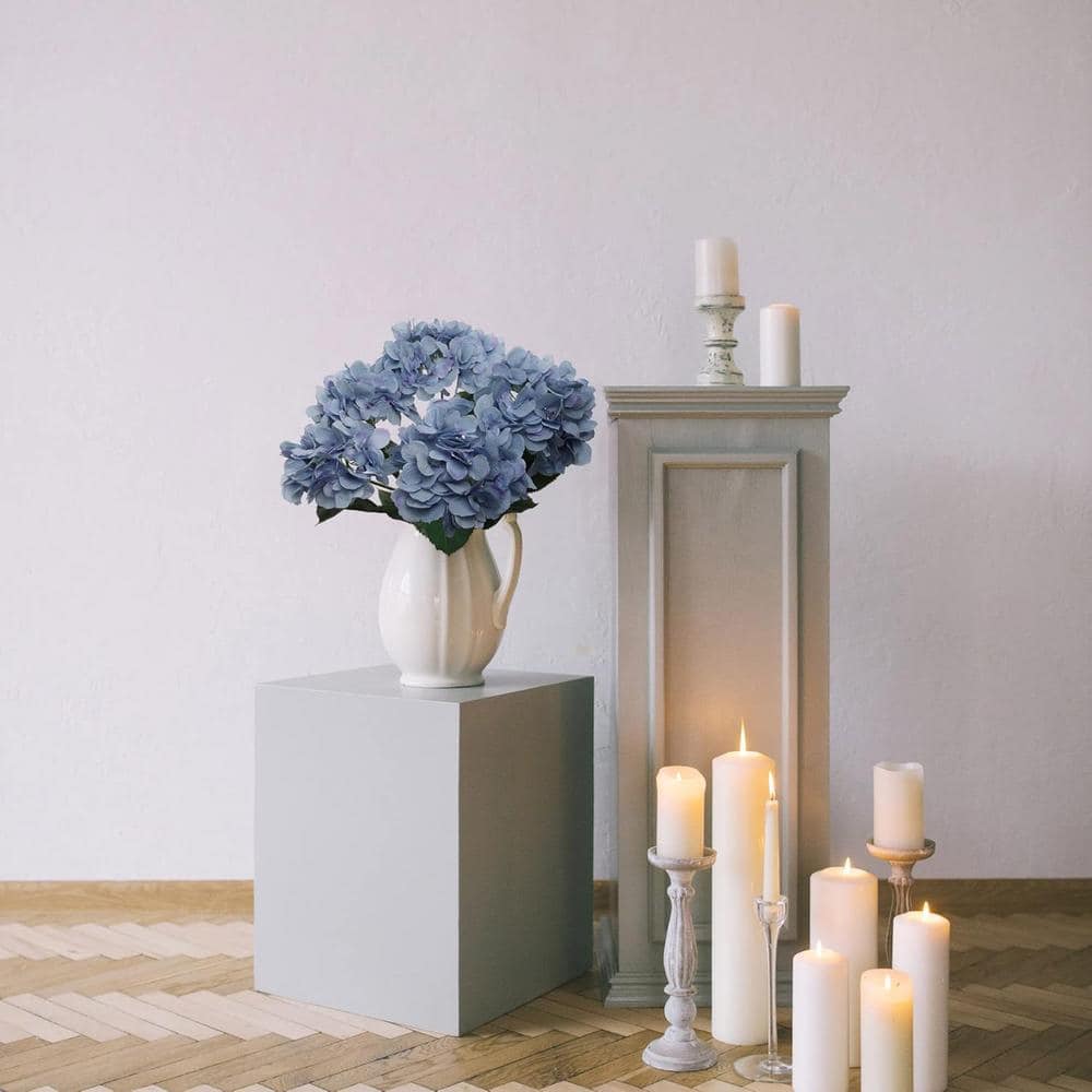 21 in. Blue Artificial Hydrangea Bush Floral Arrangements - 5 Flower Head S
