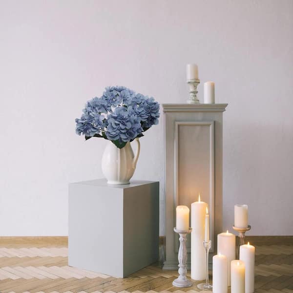 Unbranded 21 in. Blue Artificial Hydrangea Bush Floral Arrangements - 5 Flower Head Silk Plant, Floral Home by Artificial Flowers