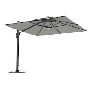 10 ft. Aluminum Cantilever with Bluetooth Speaker Atmosphere Lamp Offset Outdoor Patio Umbrella, Cross Base in Gray