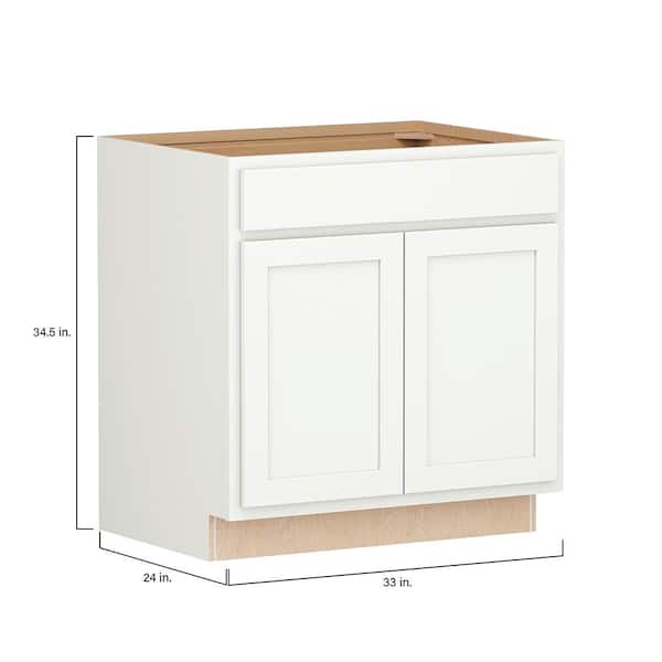 SIMPLY WOODMARK PRO Shaker Full Overlay 33 in. W x 24 in. D x 34.5 in. H Plywood Assembled Sink Base Kitchen Cabinet in Linen White