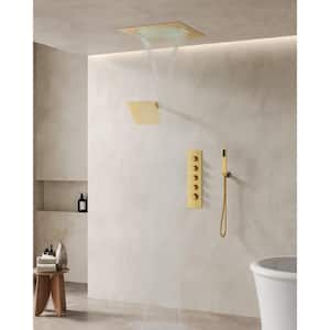 Square 15-Spray 20in. and 10in. Dual Shower Heads Ceiling Mount Fixed and Handheld Shower Head 2.5 GPM in Brushed Gold