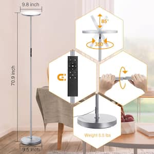 70.9 in. Dark Sky Gray Modern 1-Light Dimmable and Color Temperature Adjustable LED Torchiere Floor Lamp