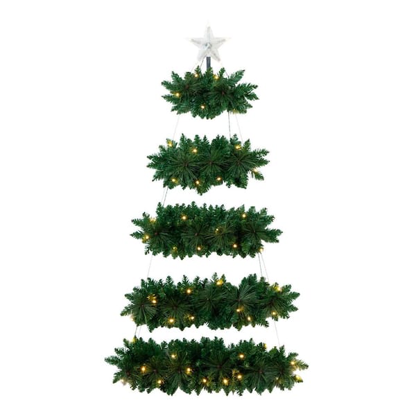 5 ft. Pre-Lit Wall Hanging Artificial Christmas Tree with 50 Warm White LED Lights