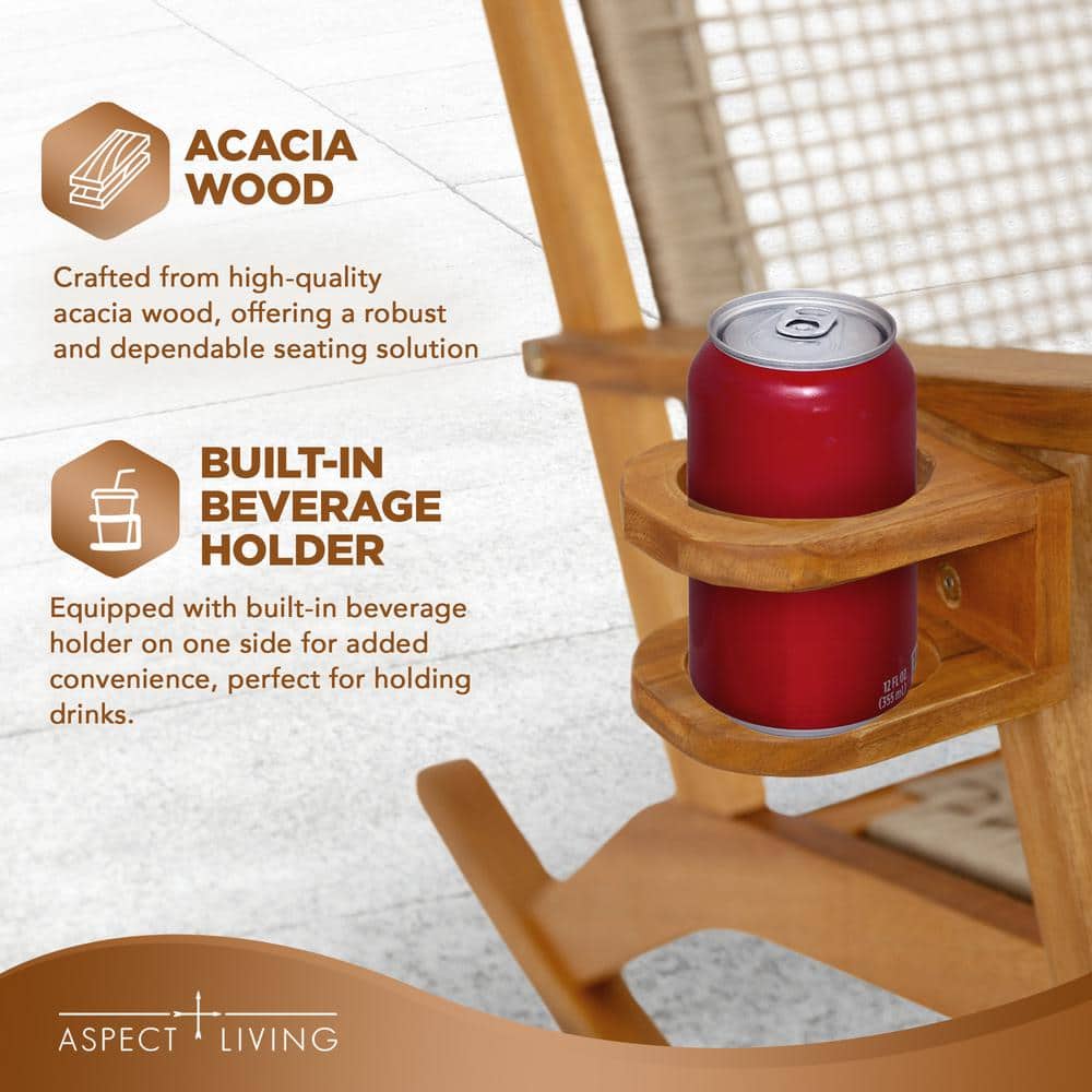 Vega Natural Stained Wood Rocking Chair with Tan Woven Seat